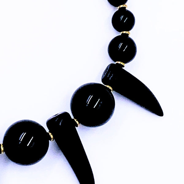 Golden Black Onyx Shaka Zulu Tribal Neckpiece (Gold)