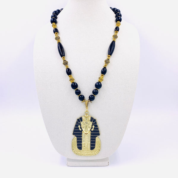 Black Wood and Agate Gemstone {limited} Pharaoh Necklace