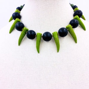 Golden Sea Moss Green Shaka Zulu Tribal Neckpiece V ( Gold)