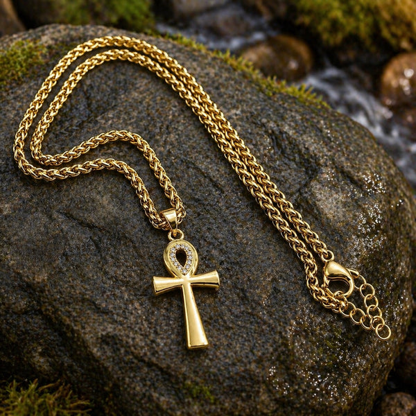 18k Ankh Necklace w/2MM Rope Chain