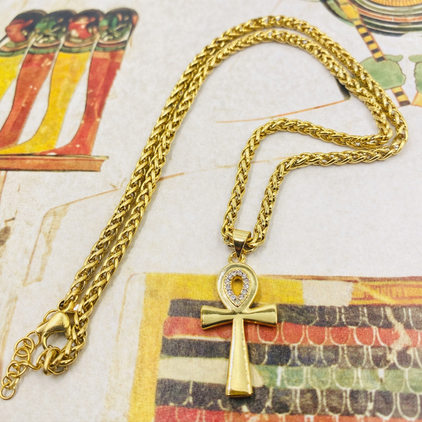 18k Ankh Necklace w/2MM Rope Chain