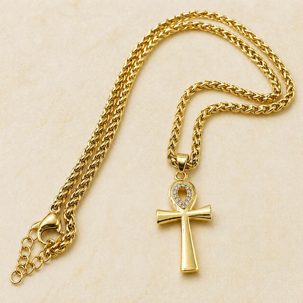 18k Ankh Necklace w/2MM Rope Chain
