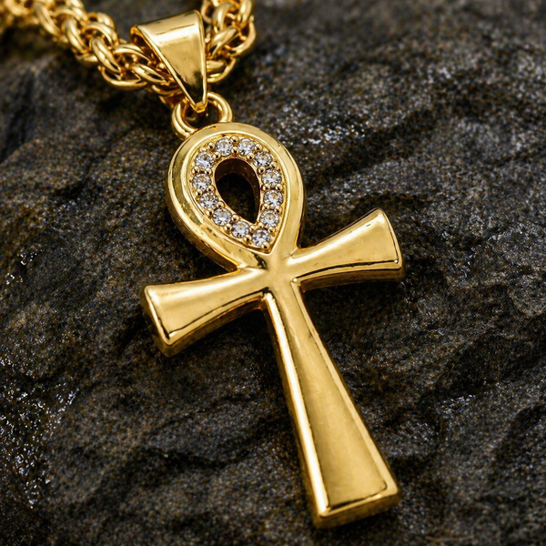 18k Ankh Necklace w/2MM Rope Chain