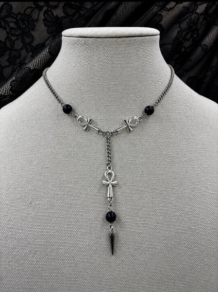 Rosary Style Ankh Necklace - Triple Ankhlace™ (Black Onyx)