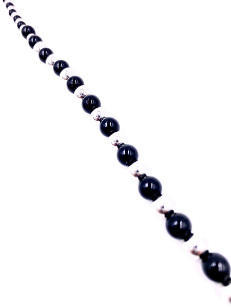 Gothic Black Onyx and Stainless-Steel Beaded Ankh Necklace (Ankhlace™️)