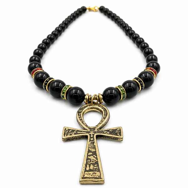 Black Onyx Pan African Rhinestone Ankhlace™ (18K Gold Option)