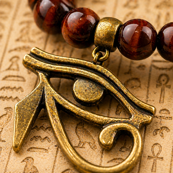 Red Tiger Eye w/Bronze Ankh & Eye of Horus 2PC Bracelet Set