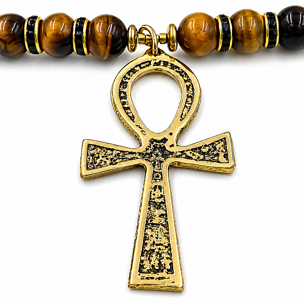 Lava Stone & Tiger Eye/Rhinestone Ankhlace™