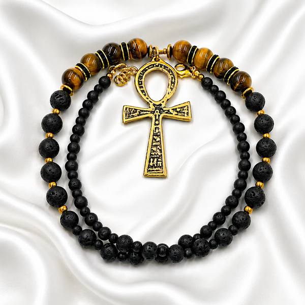 Lava Stone & Tiger Eye/Rhinestone Ankhlace™