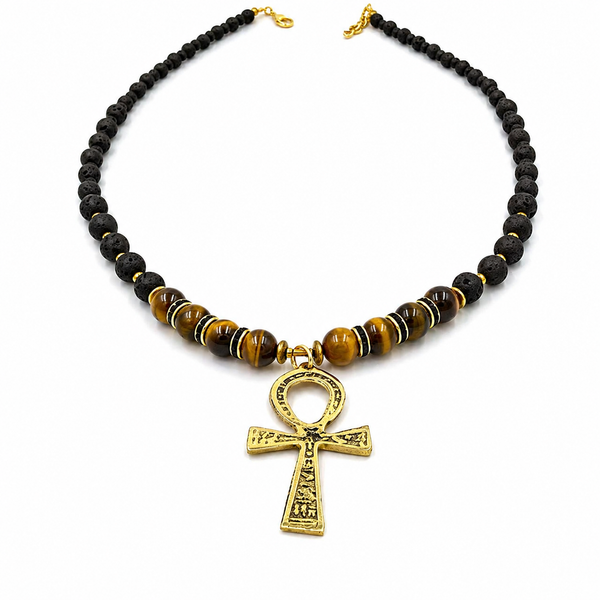 Lava Stone & Tiger Eye/Rhinestone Ankhlace™