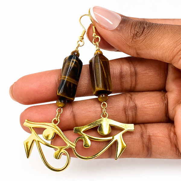 18k Gold Eye of Heru Earrings (Tiger’s Eye)