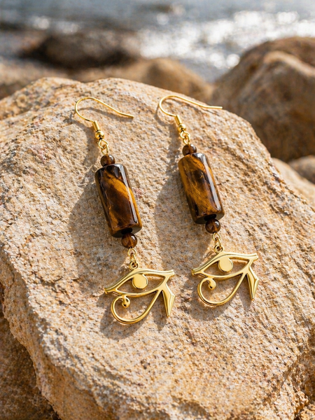 18k Gold Eye of Heru Earrings (Tiger’s Eye)