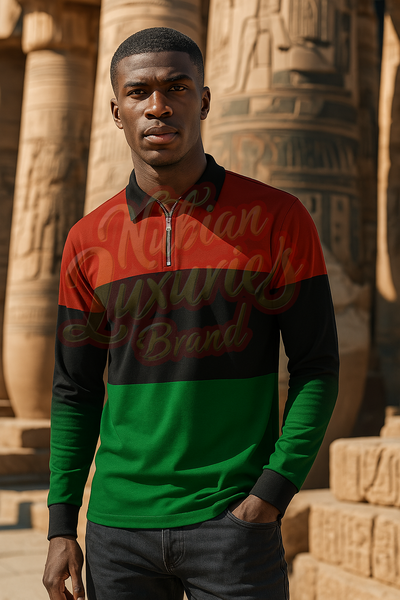 Pan African RBG -  Long Sleeve Zippered Polo Shirt