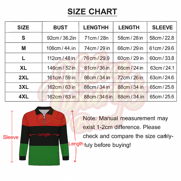 Pan African RBG -  Long Sleeve Zippered Polo Shirt