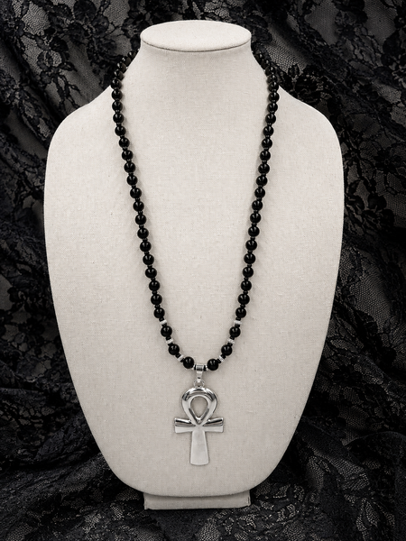 Large Silver and Black Wood Ankh Necklace (Ankhlace™)