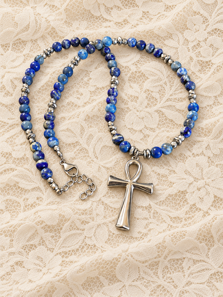 Lapis Lazuli + Stainless Steel Ankhlace™️