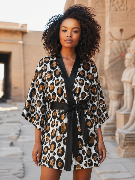 Leopard Print Kimono Robe