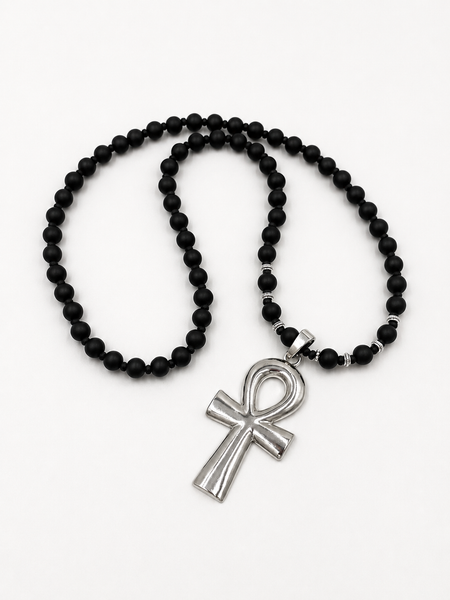 Large Silver and Black Wood Ankh Necklace (Ankhlace™)