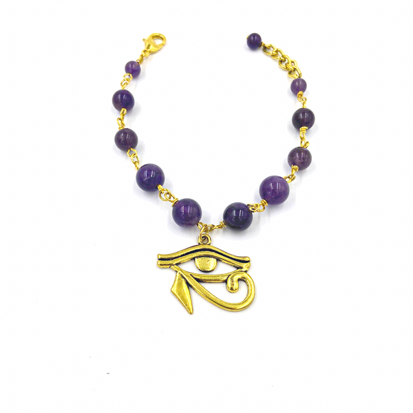 Amethyst Bracelet w/Gold Plated Eye of Horus Charm