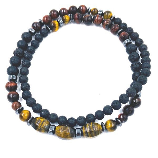Tiger’s Eye and Lava Stone Necklace and Bracelet Set