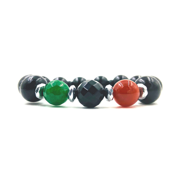 Red, Black and Green w/Black Wood Necklace & Bracelet Set (Gold Or Silver)