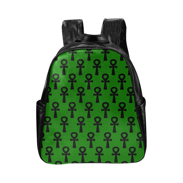 Green & Black Ankh Leather Backpack