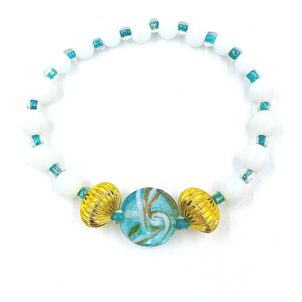 White Jade & Candy Swirl Bracelet