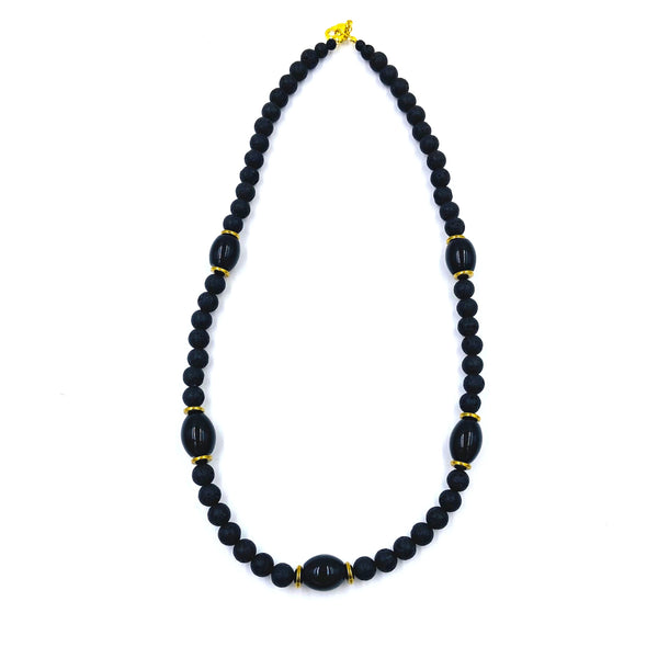 Lava Stone and Black Agate Necklace and Bracelet Set