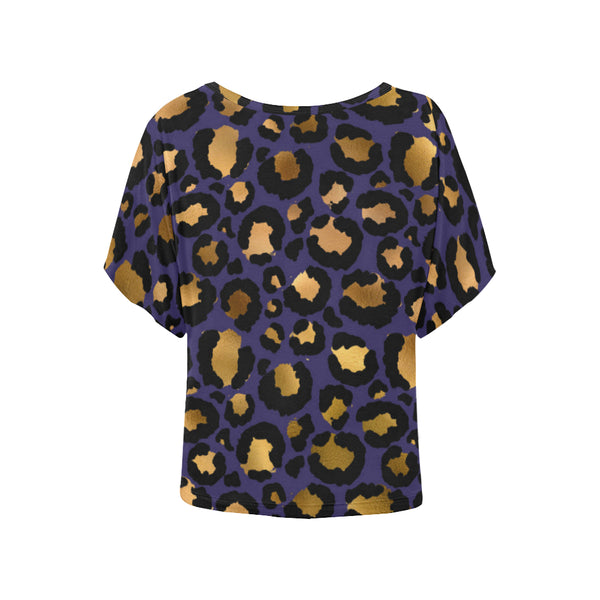 Leopard (Purple/Gold) Women's Flare Sleeve Shirt