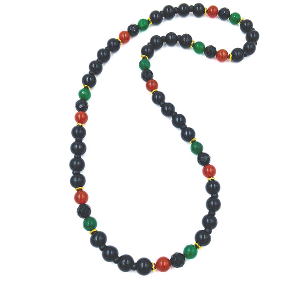 Red, Black and Green w/Black Wood Necklace & Bracelet Set (Gold Or Silver)