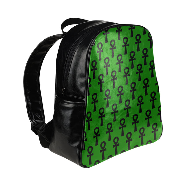 Green & Black Ankh Leather Backpack