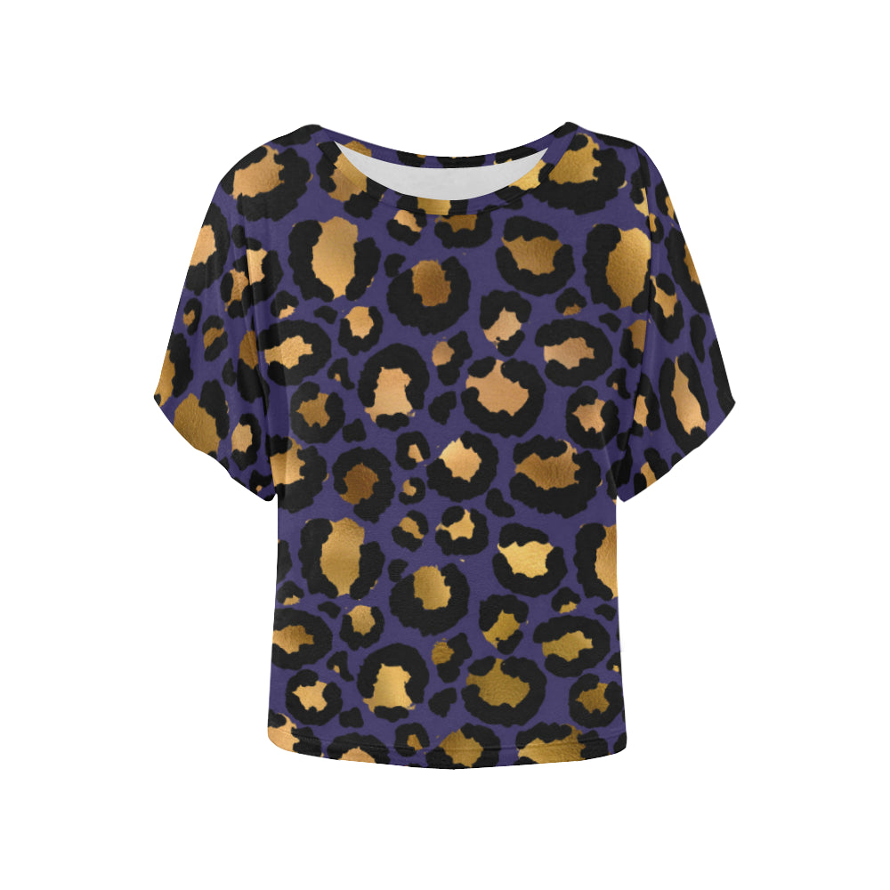 Leopard (Purple/Gold) Women's Flare Sleeve Shirt
