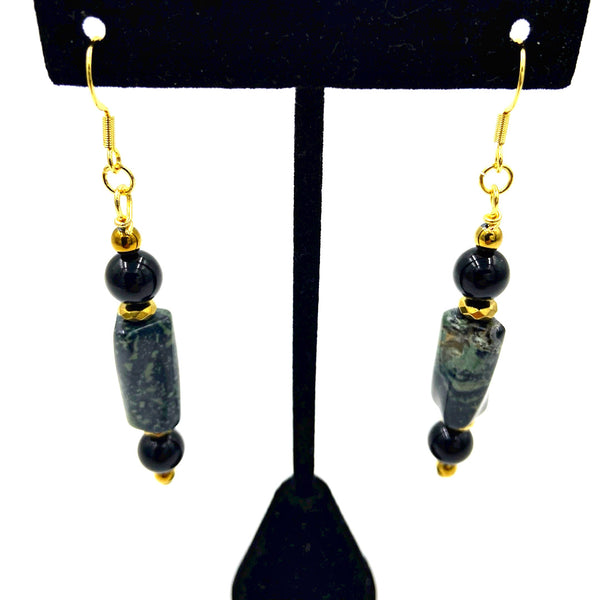 African Jade & Onyx Earrings (18k Gold)