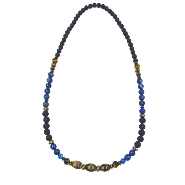 Blue Lapis Lazuli and Tiger’s Eye Necklace and Bracelet Set