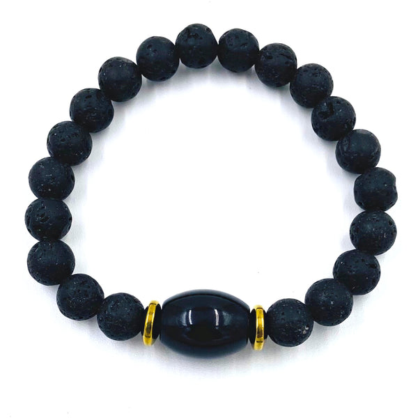 Lava Stone and Black Agate Necklace and Bracelet Set