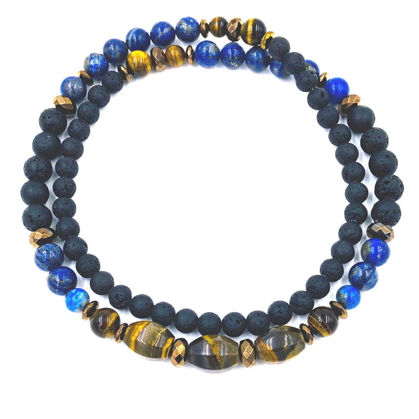 Blue Lapis Lazuli and Tiger’s Eye Necklace and Bracelet Set