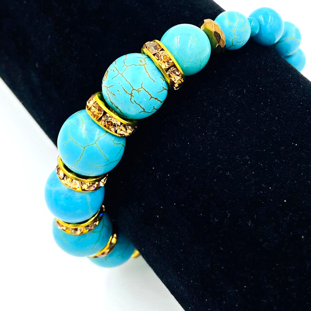 Turquoise Howlite w/ Rhinestones & Copper Hematite Bracelet