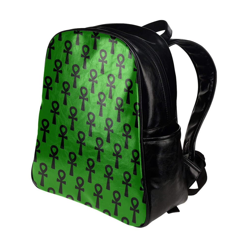 Green & Black Ankh Leather Backpack
