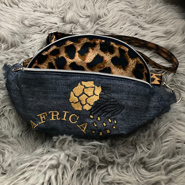 AFRICA Denim Zippered Bag