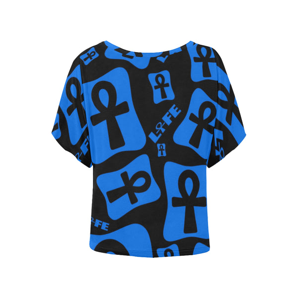 Ankh Life (Blue) Women's Flare Sleeve Shirt