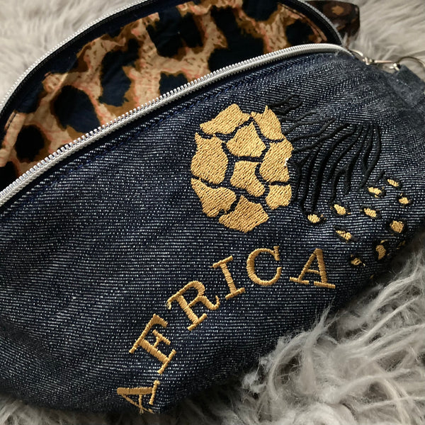 AFRICA Denim Zippered Bag