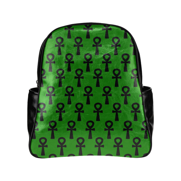 Green & Black Ankh Leather Backpack