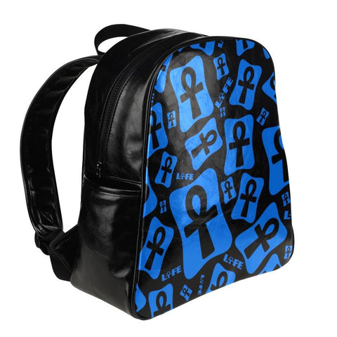 Ankh Life (Blue) Leather Backpack