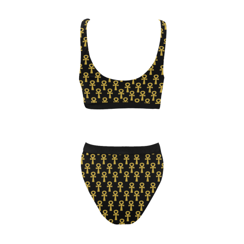 Black and Gold Ankh High-Waisted Bikini Swimsuit