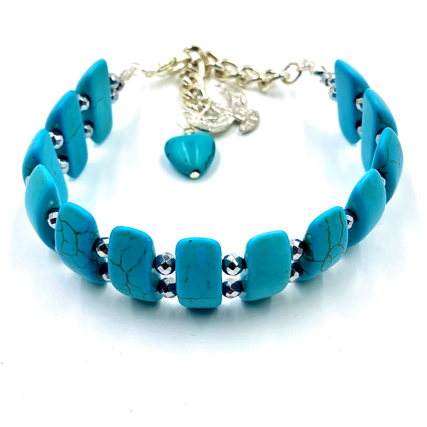 Blue Turquoise Bracelet w/Ma’at (SILVER)