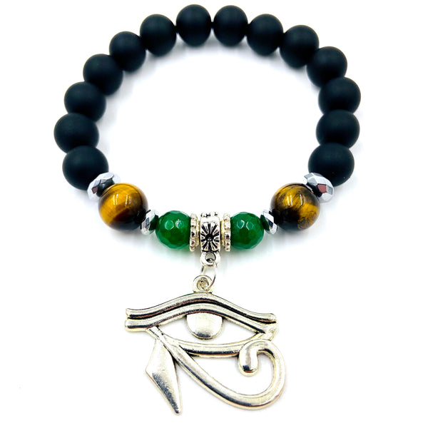 Black Onyx & Tiger Eye/Green Jade Eye of Horus Bracelet