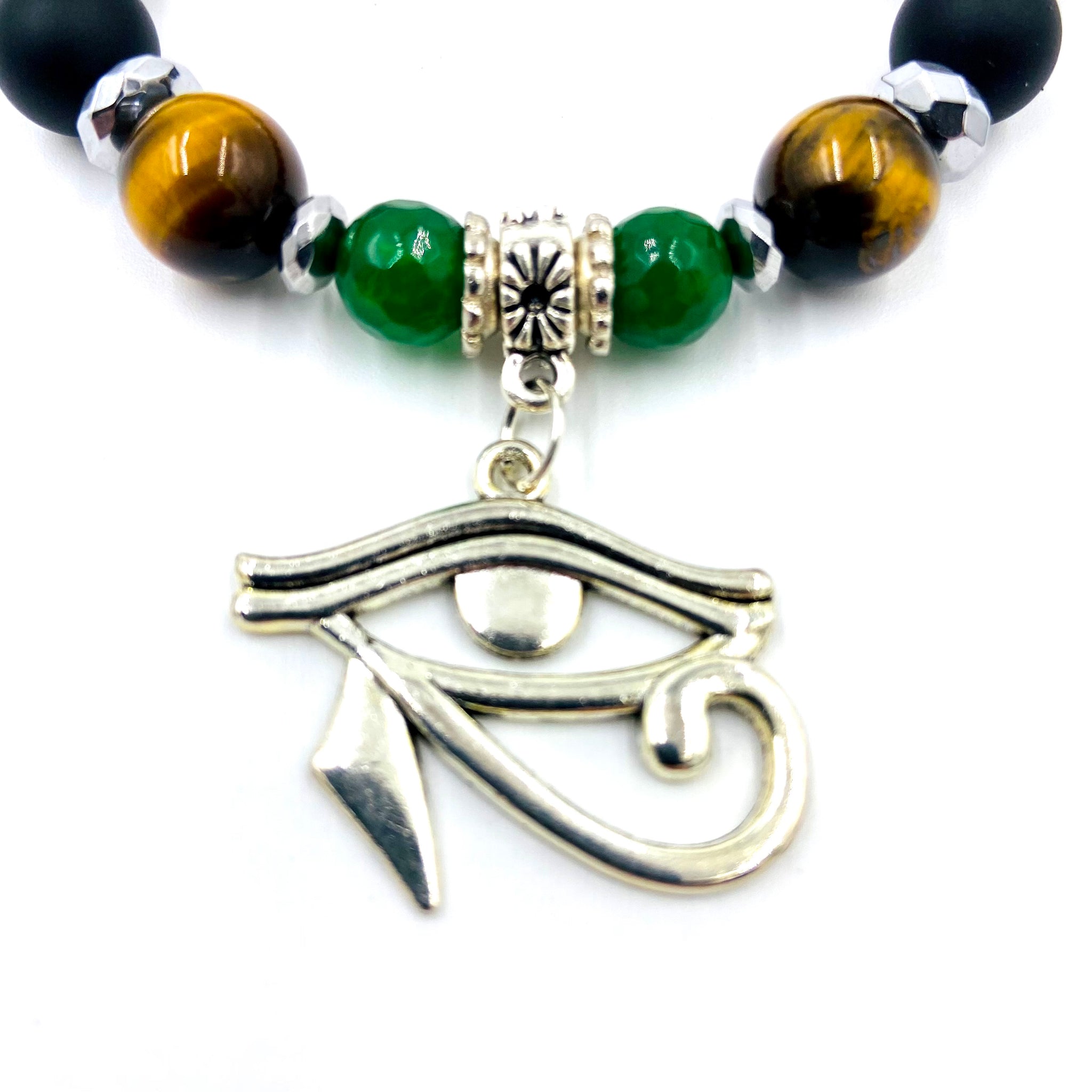 Black Onyx & Tiger Eye/Green Jade Eye of Horus Bracelet