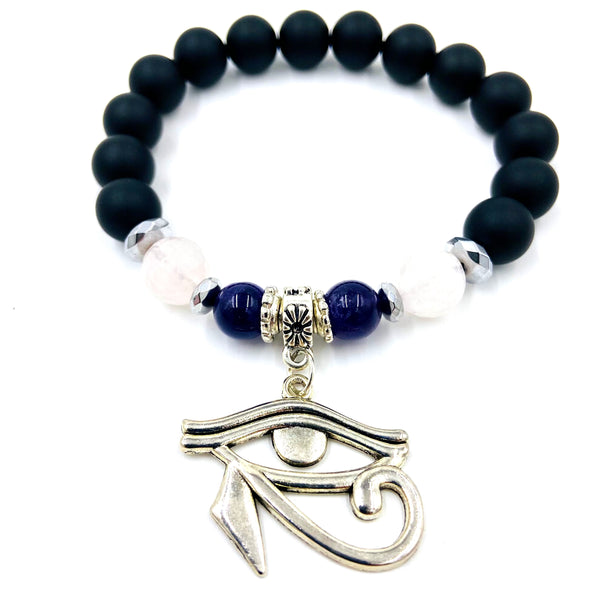 Black Onyx & Rose Quartz/Amethyst Eye of Horus Bracelet