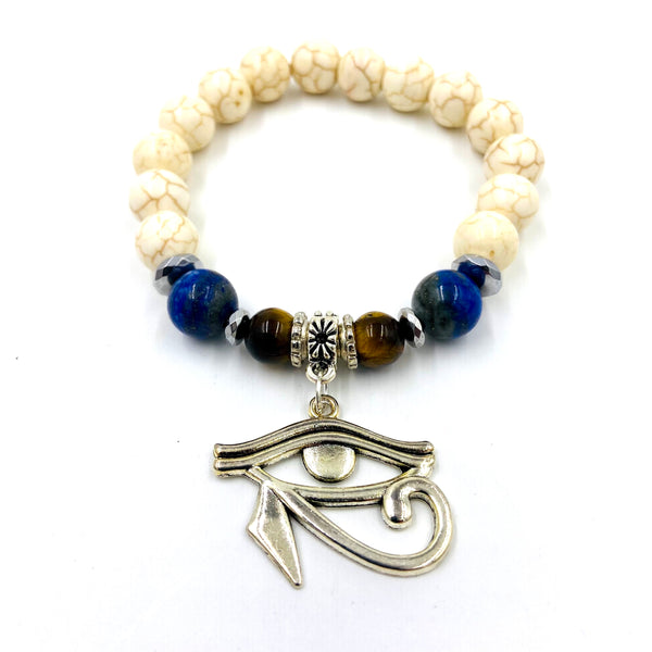 Cream & Tiger Eye/Lapis Lazuli Eye of Horus Bracelet