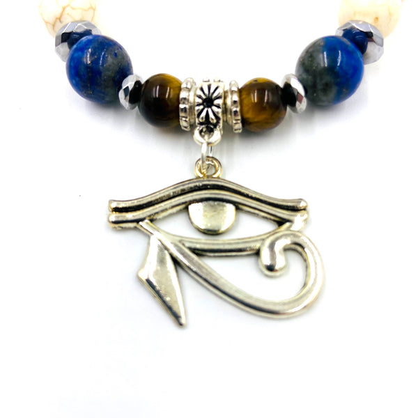 Cream & Tiger Eye/Lapis Lazuli Eye of Horus Bracelet